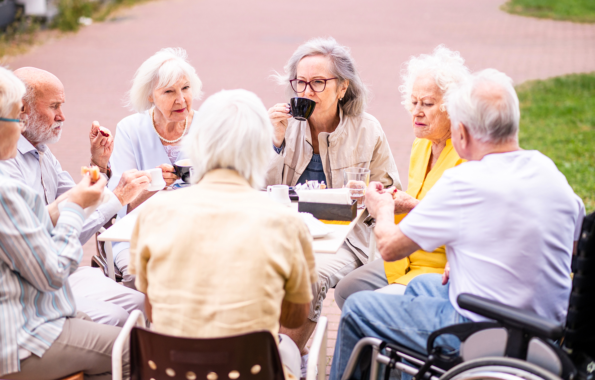Group of seniors people bonding at the bar cafeteria